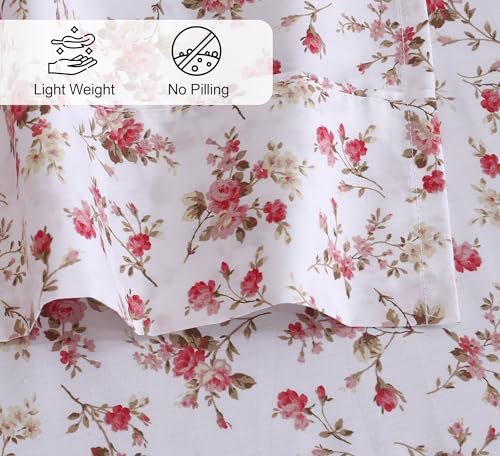 RUVANTI 100% Cotton California King Sheet Sets, 4 Pieces, Soft & Breathable Percale Weave Bedding, Deep Pocket 14", Hotel Standard, Crisp Cool Feel & Durable, Perfect Floral Sheets, Bouquet