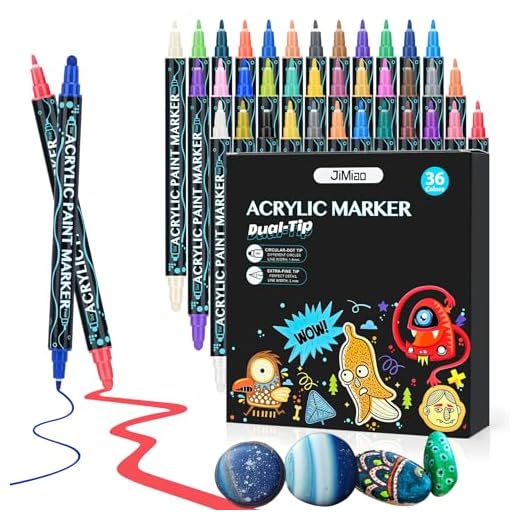 Cugybue Rotuladores Acrilicos Permanentes,36 Colores 1-5MM Rotuladores Pintura Acrilica Doble Punta,Acrilicos Rotuladores para Pintar Piedras,Tela,Vidrio,Madera,Lienzo,Metal,Cerámica,Guijarros