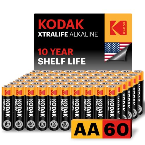 Image of KODAK AA Alkaline Batteries (60 Pack) Double A Battery, LR6, 1.5V | 10-Year Shelf Life, Advanced Leak-Resistant Design, High & Low Drain Devices, 148% Extra Life