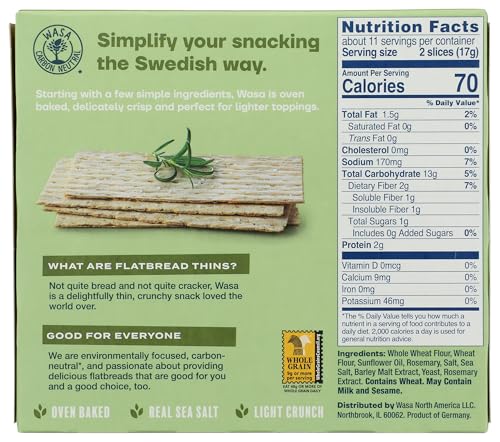 Wasa Flatbread Thins Crackers, Rosemary and Sea Salt, 6.7 Ounce (Pack of 1) - image 2