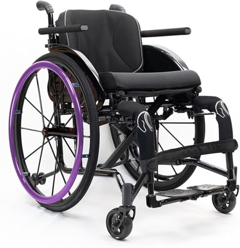 軽量折りたたみスポーツ車いす、折りたたみ車いす、トランスポート車いす、アルミ合金車いす、ポータブル車いす(Purple,42cm/16.5in)