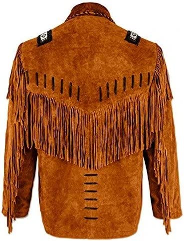 Mens Traditional Western Cowboy Suede Leather Jacket | Classic Native American jacket Coat with Beaded Fringed2