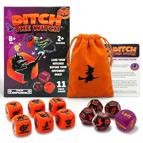 Ditch the Witch Dice Game for Ages 8+ Fast-Paced Family Games with Custom 6 Sided Dice Witch Counter and Directional Play Fun for 2-4 Players Perfect for Gifting or Family Game Night
