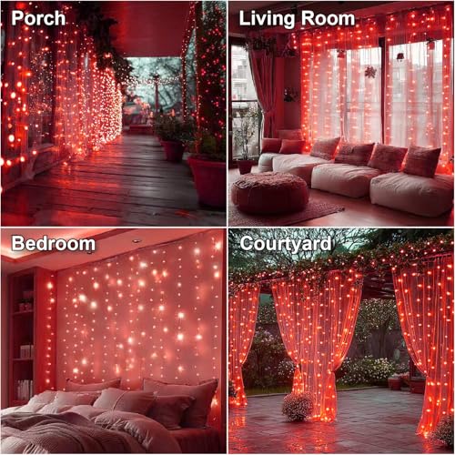 HXWEIYE 300LED Fairy Curtain Lights, 9.8x9.8Ft USB Plug-in 8 Modes Christmas String Hanging Lights with Remote for Bedroom Backdrop Wedding Party Indoor Wall Decor - Image 7