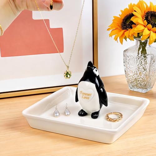 Image of PUDDING CABIN Penguin Gifts for Women, Ring Holder Jewelry Tray, Penguin Figurine Forever Lover Anniversary Wedding Birthday Mothers Day Gifts for Girlfriend Wife Fiancee Daughter Mom