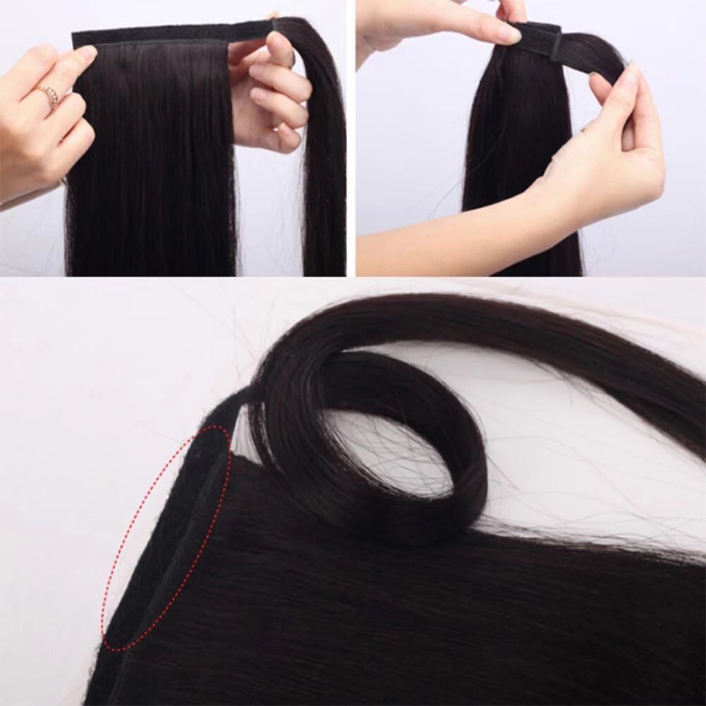 LaLuLoLi Wrap Around Ponytail 100g One Piece Magic Paste Hairpiece 24" Synthetic Straight Pony Tail Hair Pieces Chestnut Auburn ColorHair Extensions for Women #30J - Image 4
