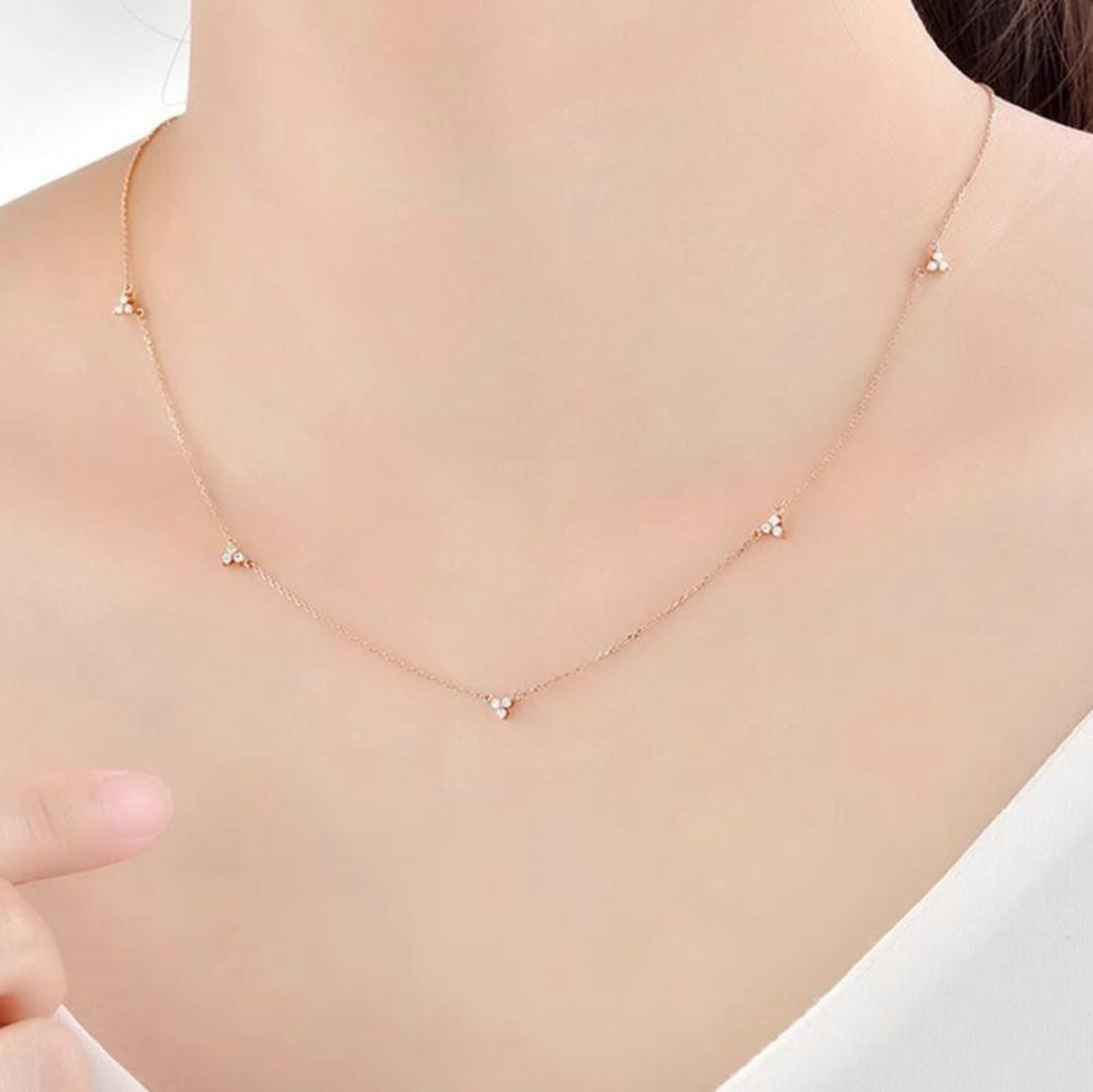 Collares de cadena para mujer, oro rosa de 9/14/18 quilates con diamante de 0,15 quilates, un collar para mujer