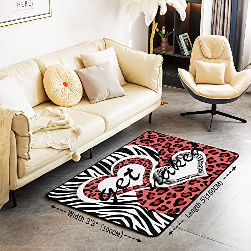 Leopard Print Area Rug 100x150cm Kids Get Nacked Cheetah Print Carpet Rug Set for Boys Girls Teens Stripes Wild Animal Living Room Rugs for Bedroom Geometric Indoor Floor Mat Red Room Accent Rug - Image 3