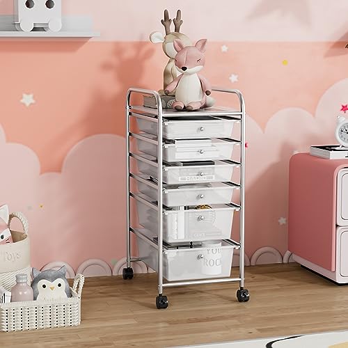 Chariot de rangement bureau 6 tiroirs transparents GIANTEX