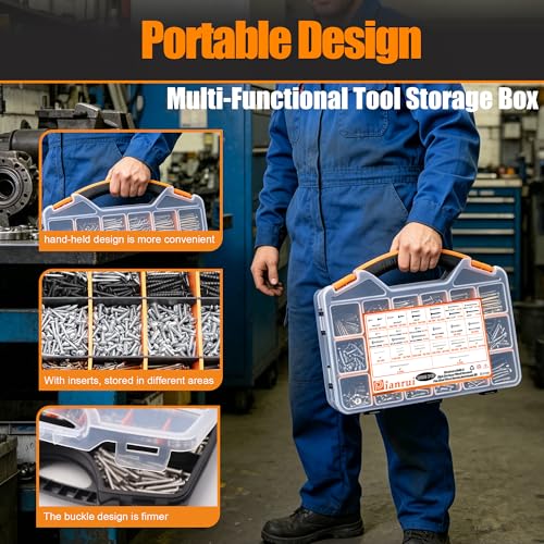 Image of Dianrui 2000 PCS High Hardness Nails & Wood Screws & Sheet Metal Screws Assortment Kit,Phillips Drive Flat & Pan Head Wood Screws Set for Picture Hanging /Wood /DIY with Storage Box