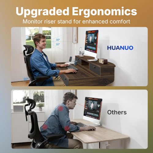 Image of HUANUO 48 x 24 Inch Electric Standing Desk with 4 Drawers, Walnut