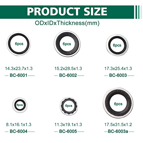 Image of 36Pcs A /C Gasket Assortment, Air Conditioning Compressor Port Seal Washer Kit Bonded Seal Gasket Assortment