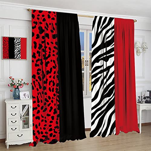 Gy Red Black Curtains Leopard And Zebra Animal Print Window Drapes Thermal Insulated Curtains 2 Panels, Room Darkening For Living Room Bedroom Window Treatments 42" X 45" #TOP2
