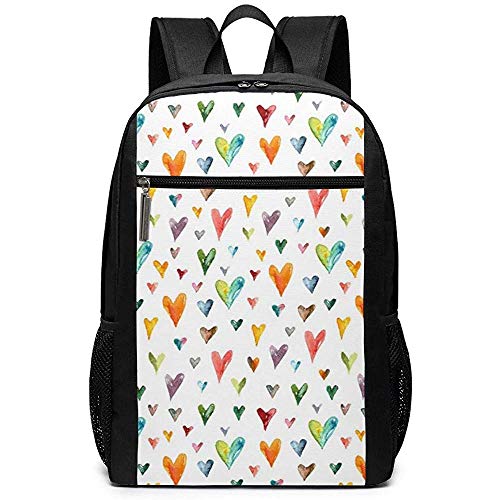 Mochila WlyFK con Corazones Coloridos  Unisex  con Cierre de Doble Cremallera  para Estudiantes