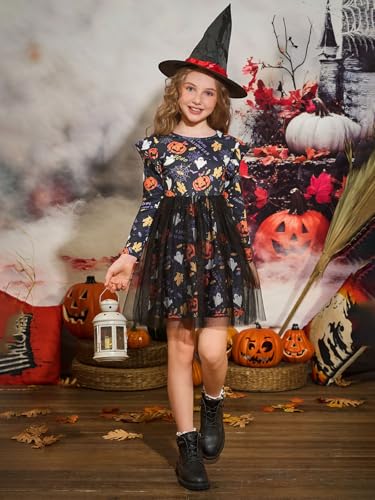 Haloumoning Girls Tutu Dress Ruffle Long Sleeve Fluffy Fall Winter Party Tulle Dress for Kids 5-14Y2
