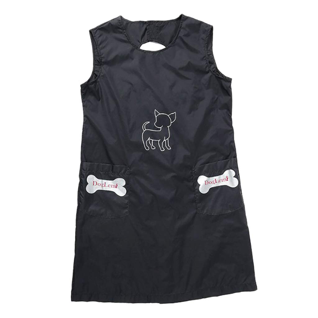 Grembiule Toelettatura Animali Gatto Cane Senza Maniche Impermeabile Antistatico con Tasche Nylon Traspirante per Toelettatori Lavoro in Salone, Nero, M