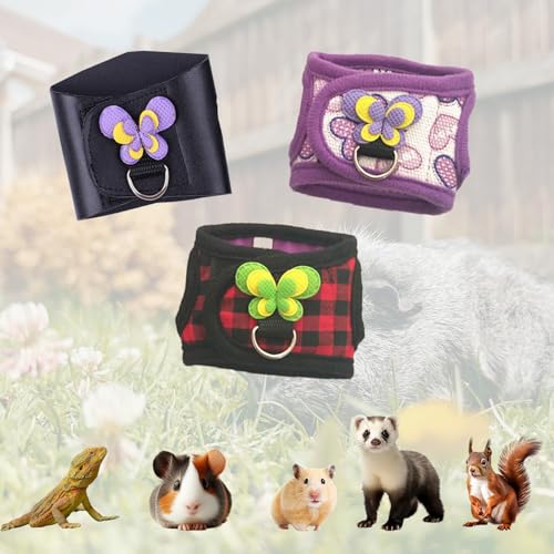 Image of 2 Pack Guinea Pig Harness and Leash, Adjustable Anti-Escape Vest for Guinea Pigs, Rats, Ferrets, Chinchillas,Lizards, Squirrels, Comfortable Harnesses for Outdoor Walking(Purple&Red,M)