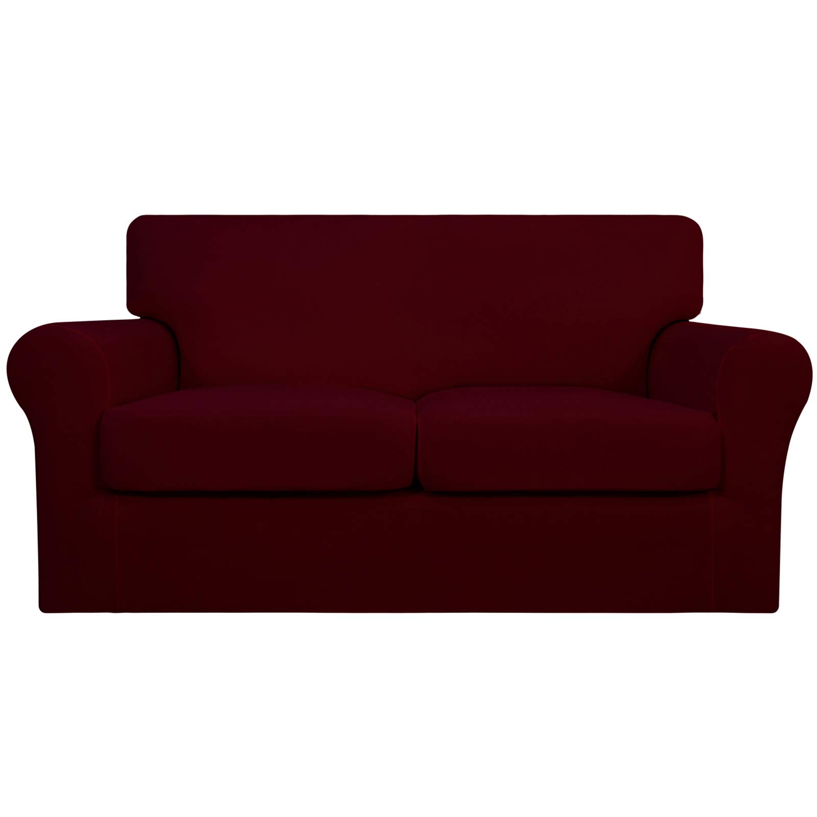 Easy-Going 3 Pieces Stretch Soft Couch Cover for Dogs - Washable Sofa Slipcover for 2 Separate Cushion Couch - Elastic Furniture Protector for Pets, Kids (Loveseat, Wine, Medium)