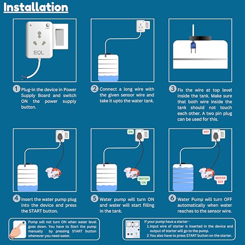 Image of EQL Water Level Controller Automatic motor cut OFF for water tank overflow auto cut & stopper, Auto cut off switch for water tank motor pump and submersible pump, Tank overflow stopper