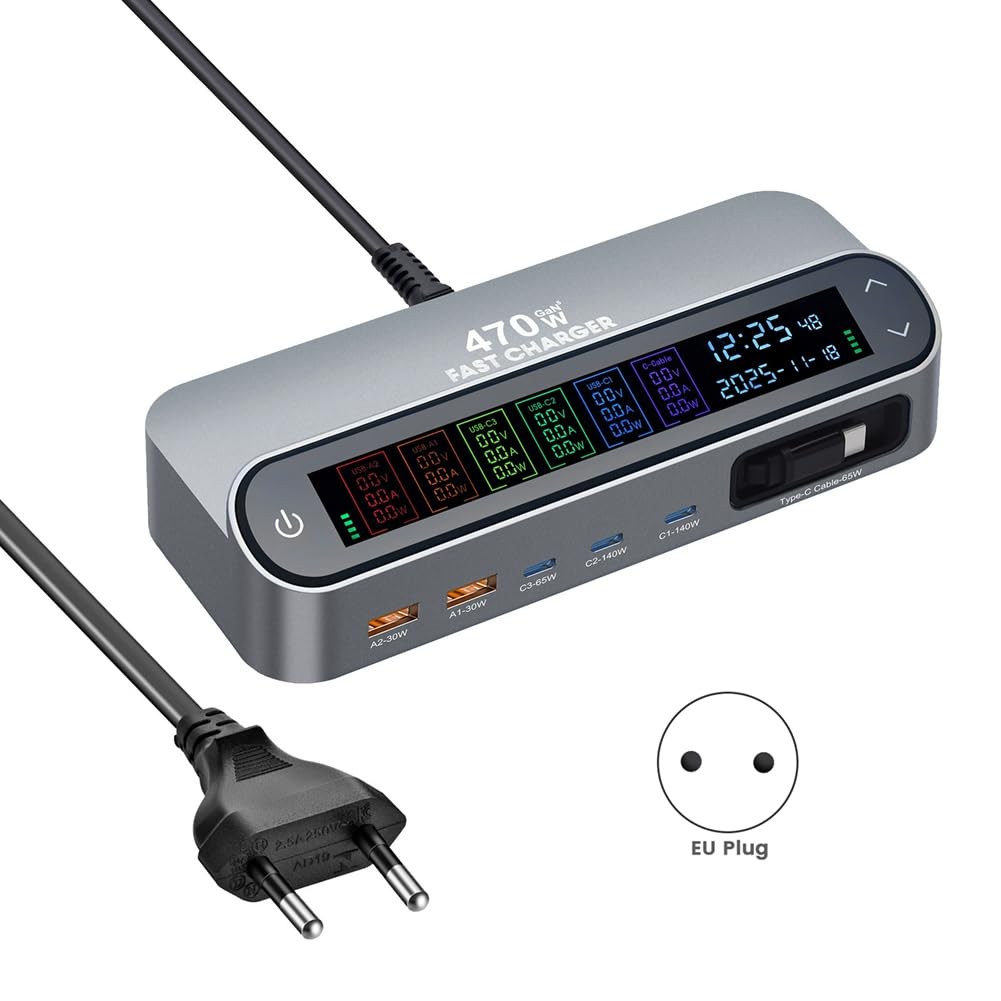 Spina EU 470W/405W Display LCD Schermo GAN Desktop Caricatore Multi-Port 140W Type-C Ricarica Rapida 470W