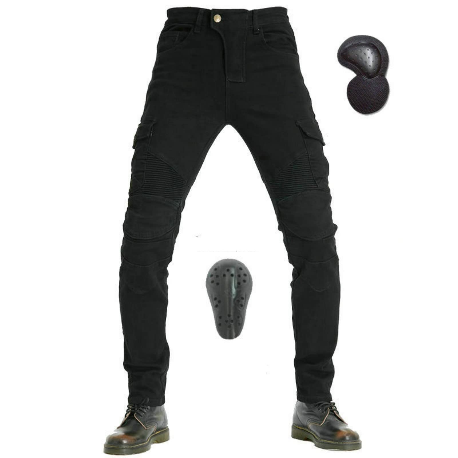 Pantaloni Biker Invernali Pantaloni Protettivi da Moto Pantaloni in Denim Rinforzato Protettivo Foderato Approvato CE Rimovibile Armato Denim Modern-Fit (Nero,M)