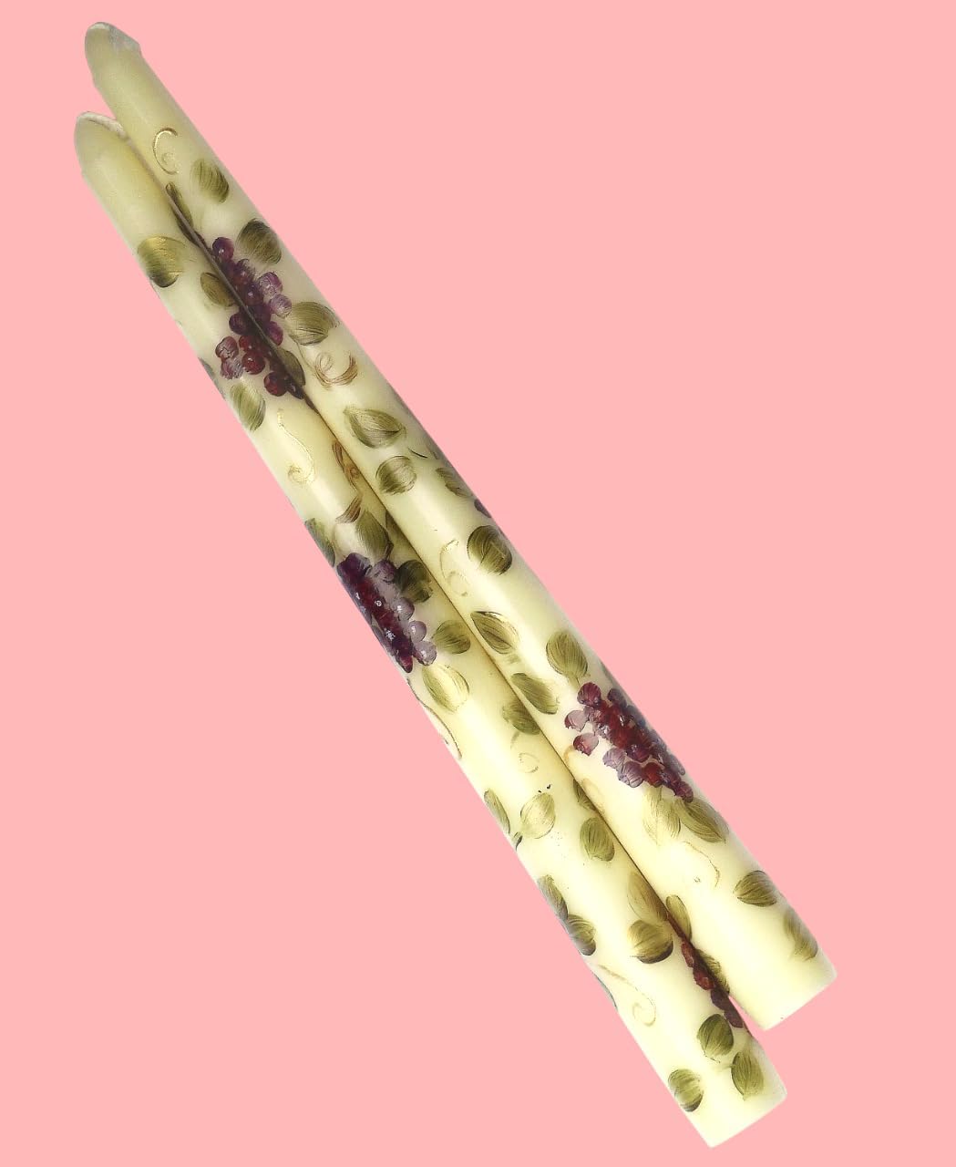 Tuscany Theme Hand Painted Decorative Taper Candle Set with Grape Clusters and Vines Tuscan Grapevine Handpainted Fruit Mediterranean Kitchen Dining Room Decor