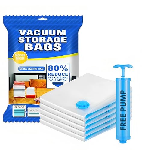 Image of Smart Saver Vacuum Bags, Compression Storage Bags for Clothes, Bedding, Pillows, Comforters, Blankets With Vacuum Pump (Pack of 5) (5)