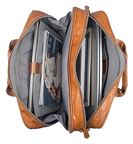 Classic Vintage Leather Expandable Double Compartments Business Briefcase Large 15.6Inch Laptop Shoulder Bag Office3