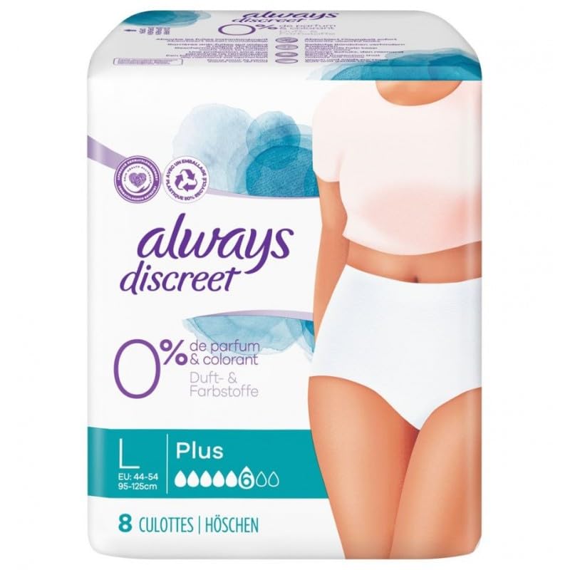 Always Discreet Women's Bladder Weakness Panties Size L 8 Pack 0% Colours and Fragrances