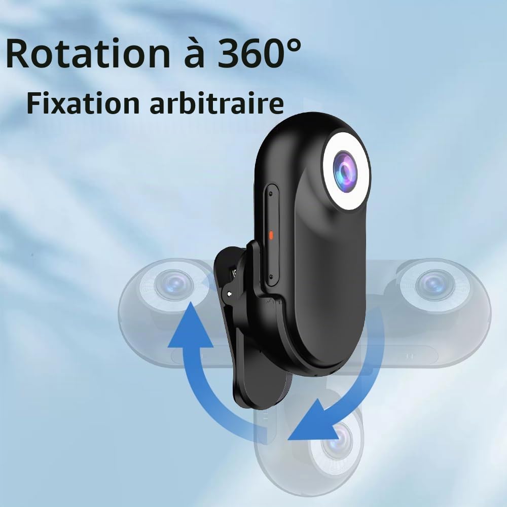 Xilecam Camera Portable Miniature Mini Caméra Sport Carte Mémoire 32 Go Camera Moto Caméra POV Magnétique Léger Multifonction Accessoires Mini Body Cam（Noir Brillant）