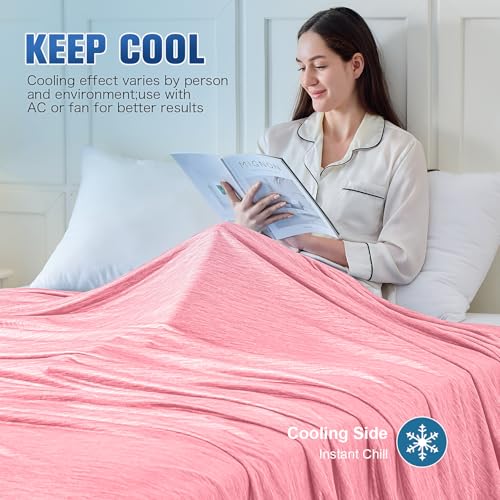Image of KMUSET Cooling Blanket Throw (50 inchx60 inch), Double Sided Summer Cooling Blankets for Hot Sleepers & Night Sweats, Cool Soft Lightweight Blanket for Beach, Sofa Bed Couch, Gifts for Women Men Peach Pink