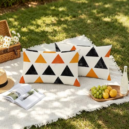Fundas Cojines Exterior Impermeable 40x80 Rectangular de Lino Crema Juego de 2 para Sofá de Jardín 3