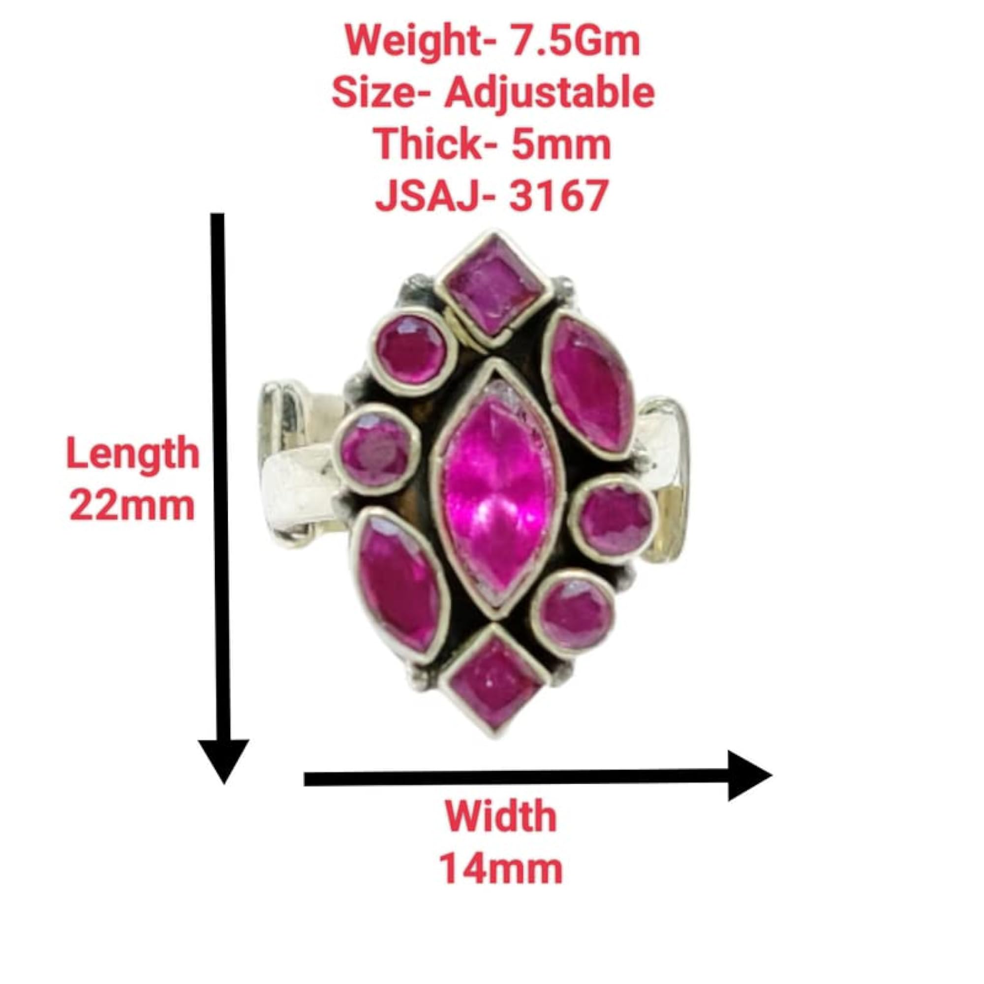 Marquise Shape Ring with Multi-Colour Stones in 925 Sterling Silver