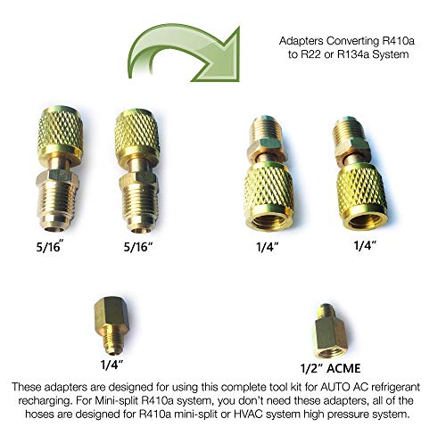 Mini Split/HVAC/AUTO AC Repair Complete Tool Kit - Includes 1-Stage 4.5 CFM Vacuum Pump, Manifold Gauge Set, Hoses and Accessories, Perfect for AC Recovery and R134a Refrigeration