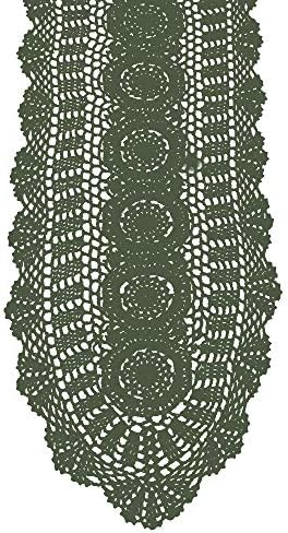 KEPSWET Cotton Handmade Crochet Lace Oval Table Runner Olive Gree...