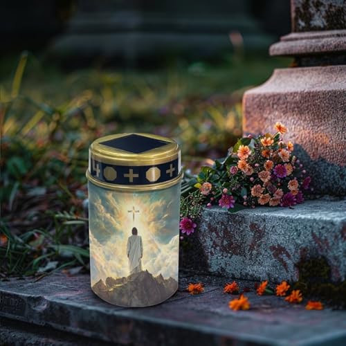 Image of Poceacles 4 Pack Cross Solar Candle Cemetery LED Garden Lights - Outdoor Waterproof with Dusk to Dawn Sensor, God Cross Light