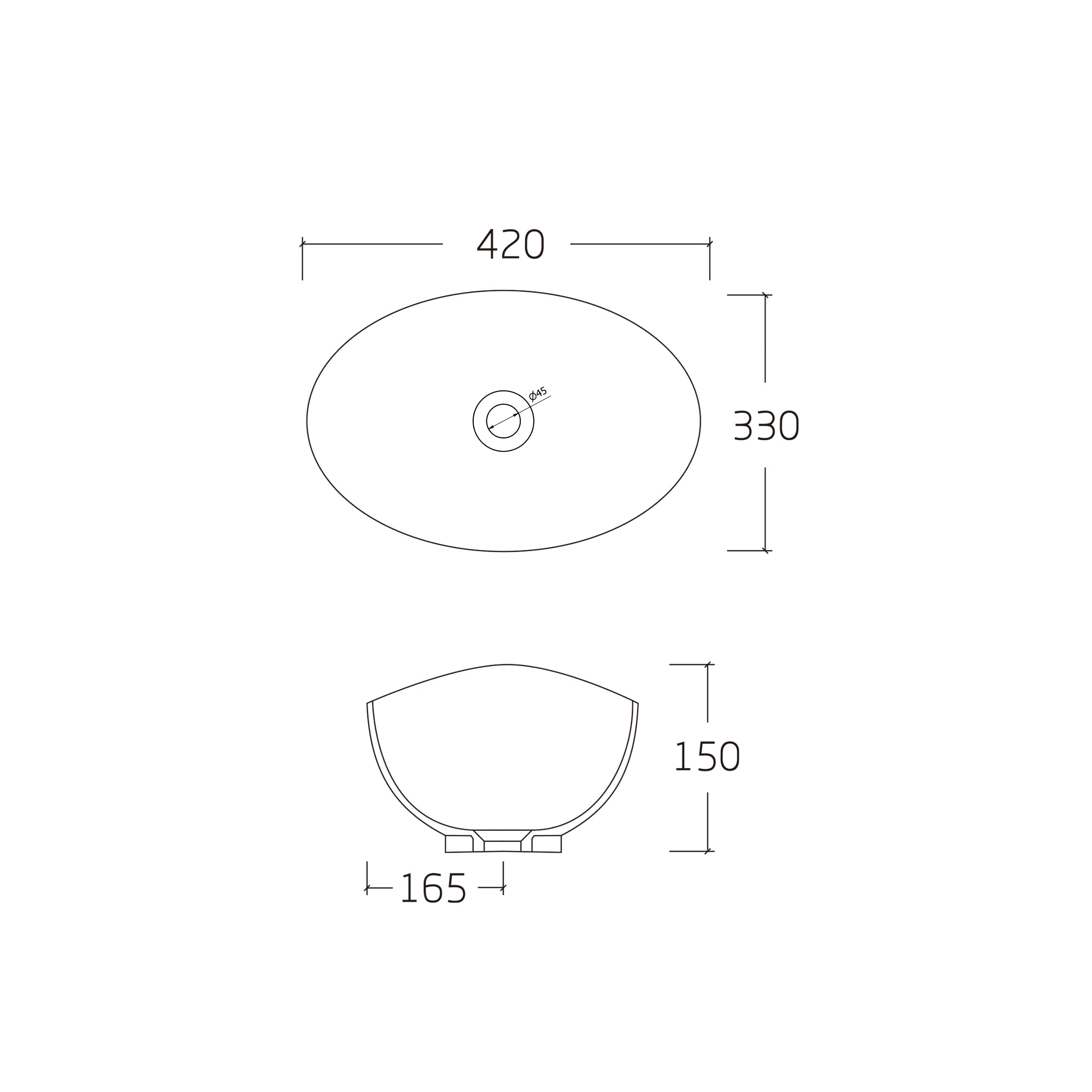 AQUAUNO GOYA Lavabo Ovalado de Cerámica Blanca 42 x 33 cm sin Orificio para Grifo y Rebosadero para Baño y Aseo de Invitados