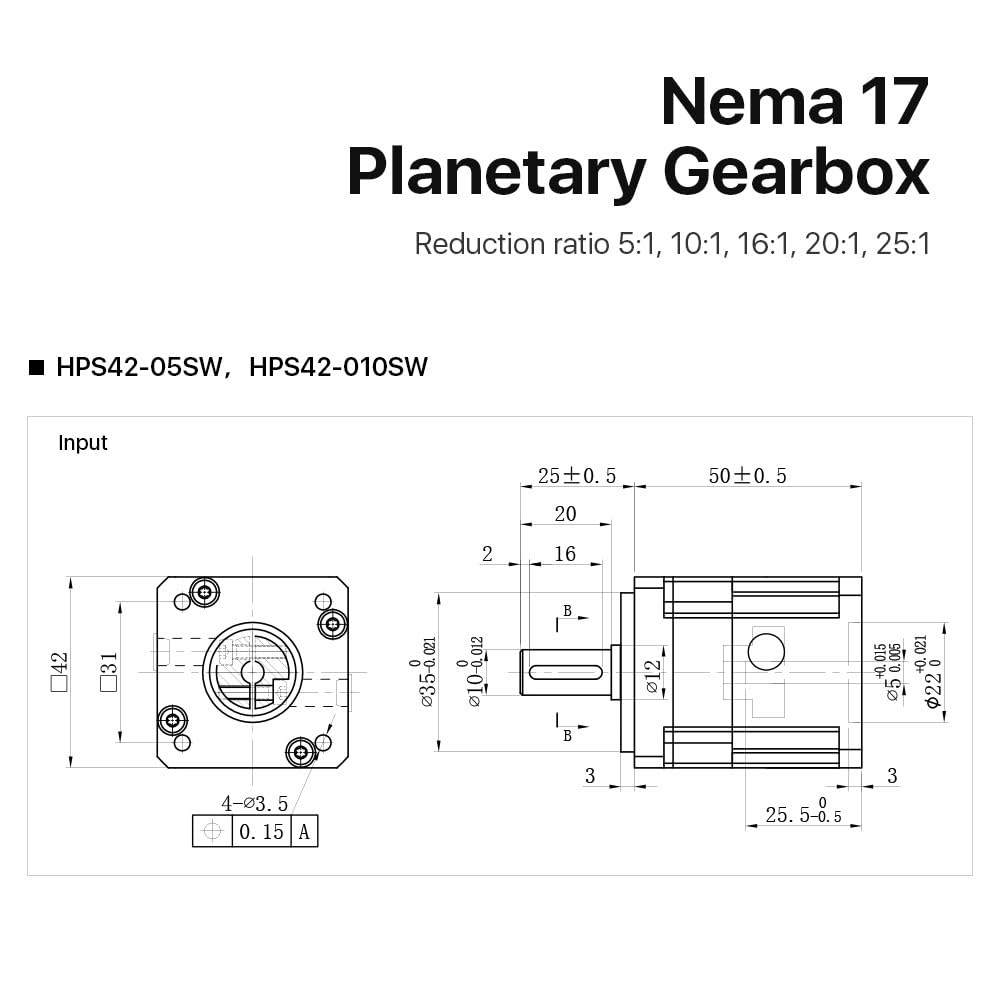 Przekładnia planetarna Nema17 HPS42 Reduktor silnika kwadratowy z przełożeniem 5:1 10:1 16:1 20:1 25:1 Wejście 5 mm(25:1)