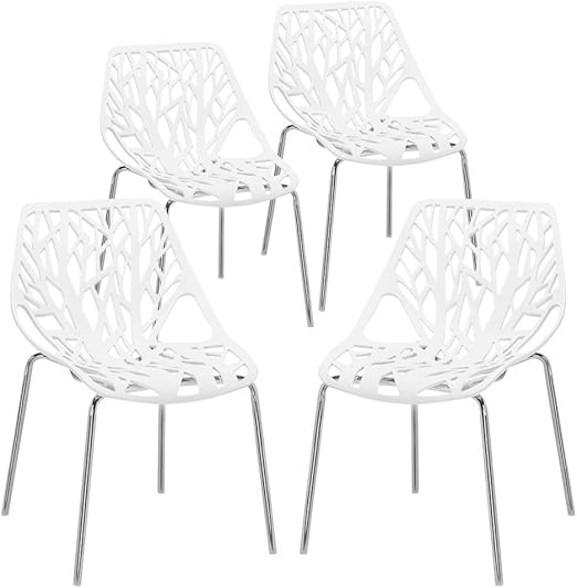 Bonnlo Modern Stackable Chair Set of 4,Kitchen White Dining Chairs,Birch Sapling