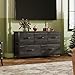 WLIVE Dresser for Bedroom with 5 Drawers, Wide Chest of Drawers, Fabric Dresser, Storage Organizer Unit with Fabric Bins for Closet, Living Room, Hallway, Charcoal Black Wood Grain Print
