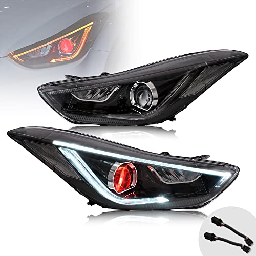 VLAND Projector Red Demon eyes Headlights Compatible For 2011-2016 Hyundai Elantra (Not Fit Hybrid) With Dual Beam Front Lamps Assembly Driver & Passenger Side