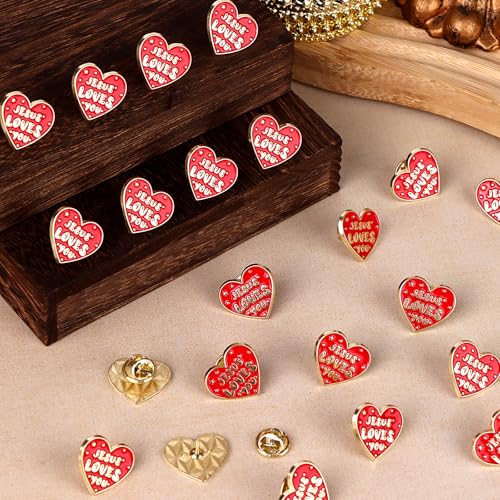 68 Pcs Religious Jesus Pins Bulk Christian Favors Jesus Loves You Lapel Brooch Red Heart Pins Badge for Clergy Appreciation Gift Church Sunday School Christmas Easter Favor4