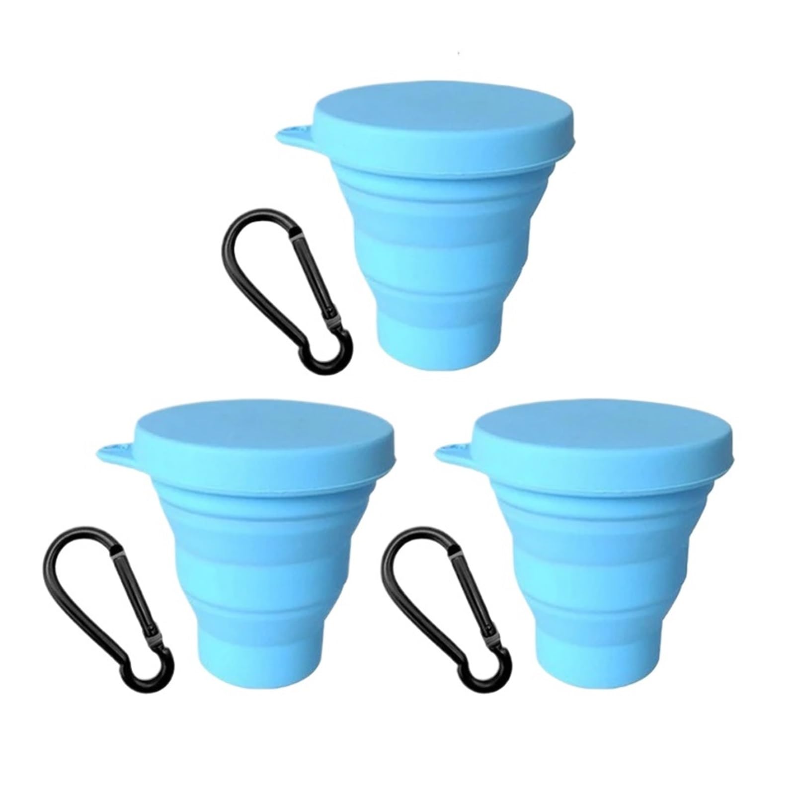180 ml Klappbecher, Mini-Einziehbecher, Silikon, tragbare Teetasse, Outdoor-Reise-Kaffee-Teleskop-Trinkbecher mit Deckel(Blue-3PCS)