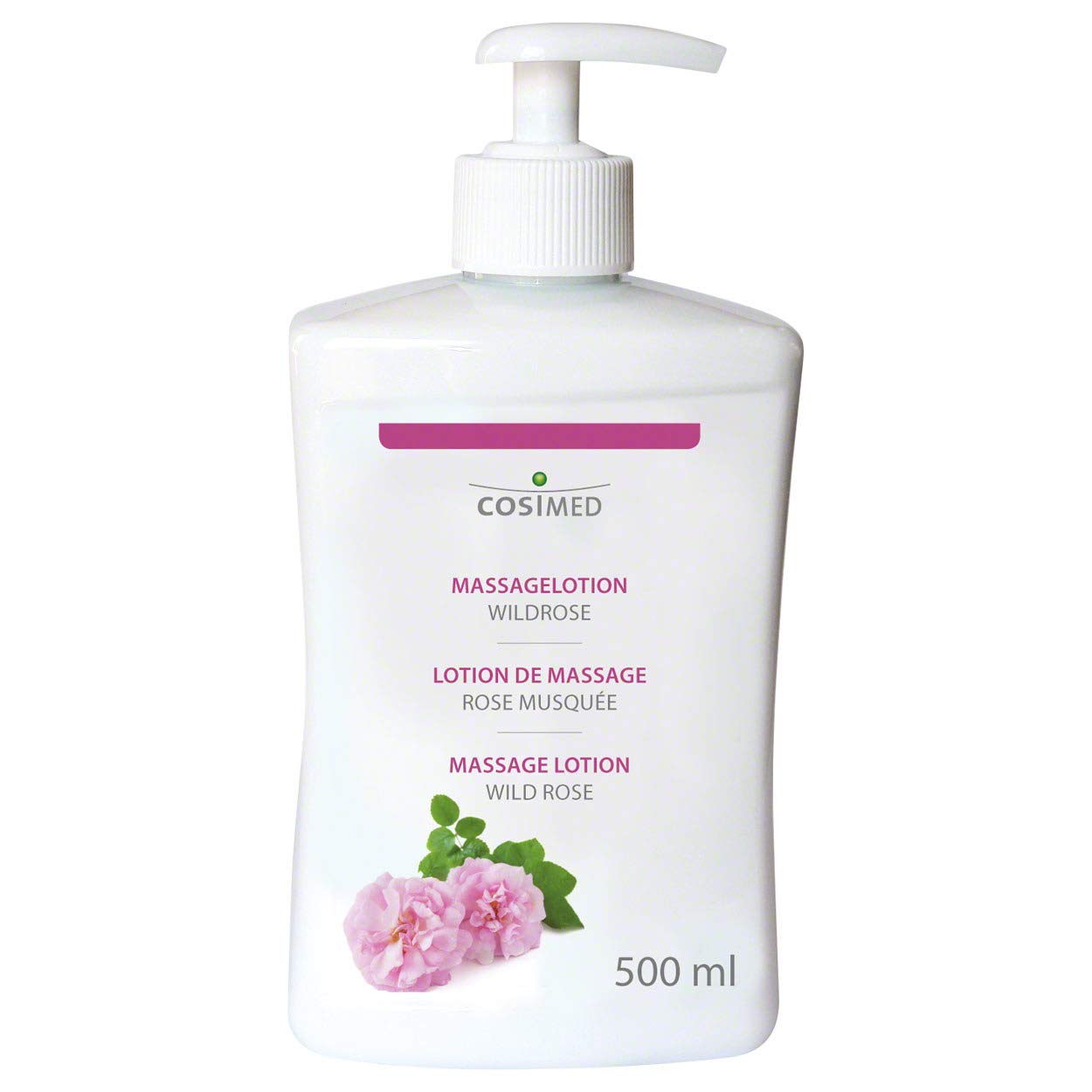 cosiMed Massagelotion Wildrose mit Druckspender, 500 ML, Massage Lotion