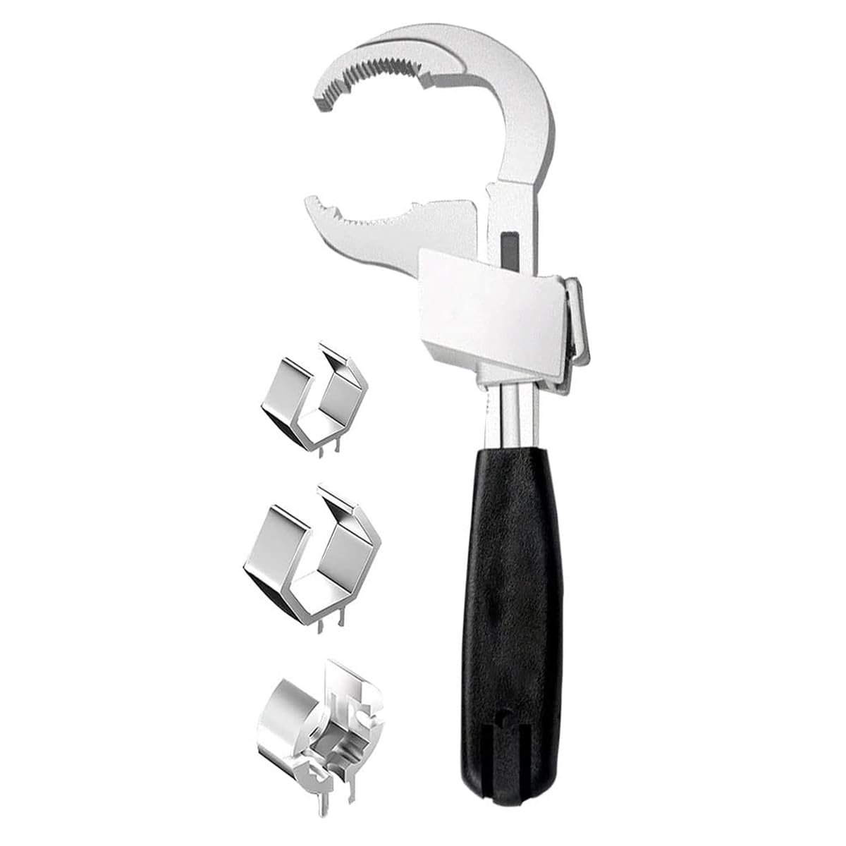 Llave ajustable de doble extremo, herramienta multifuncional para plomería, llave de media luna de gran apertura con cabezales de repuesto