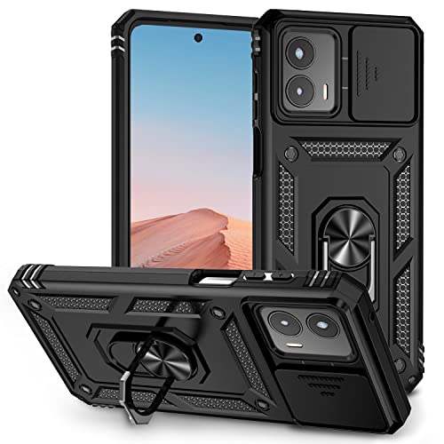 Jiyu Coque Compatible avec Motorola Moto G 5G 2023/G 4G 2023, Étui avec Cache Caméra & Support à Bague 360 Armor Full Body Antichoc Anti-Chut Housse TPU Silicone Bumper Cover,Noir