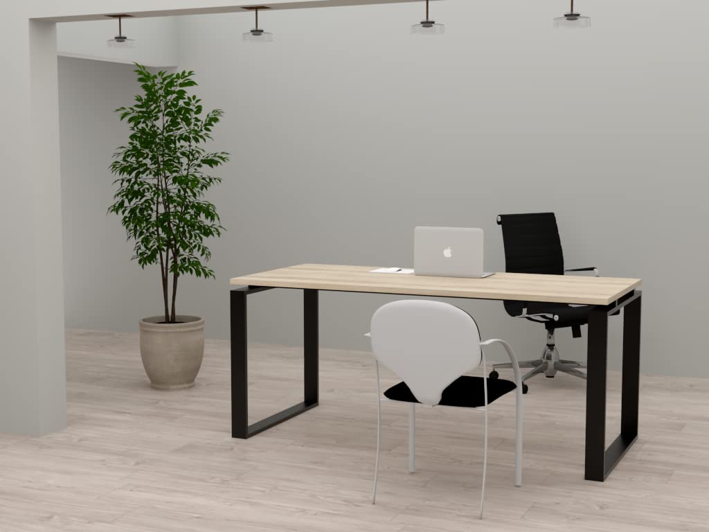 Mesa de Oficina con Estructura de Marco Cerrado Color Negro. Tablero de melamina Fabricado en España. Envio a Toda la península. (Acacia, 140x80)
