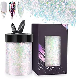 EBANKU 100g Holographic Chunky Glitter, Fine Glitter Powder Nail Glitter Sequins Powder Craft Glitter for Nail Art, Resin, Body, Face, Festival, Jewelry Making (White)