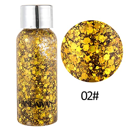 Meicoly Mermaid Body Glitter,Singer Concerts Music Festival Rave Accessories,Intense Glitter Makeup Face Glitter Gel,Chunky Glitter For Eye Lip Hair Nail,Sparkling Body Glitter Gel For Women,02,Gold #TOP1