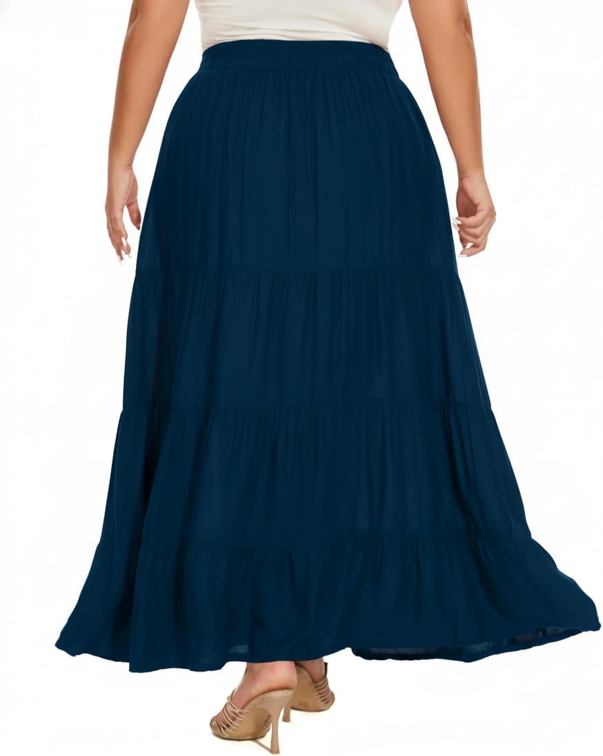 Beautybatik Women Boho A Line Long Maxi Tiered Peasant Skirt Plus Size XL to 3X